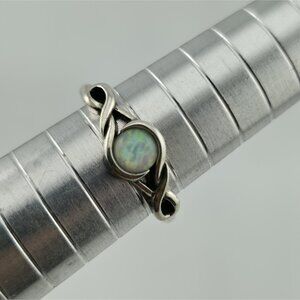 White Lab Opal Oxidized Infinity Celtic Knot 925 Sterling Silver Ring Sizes 6.5